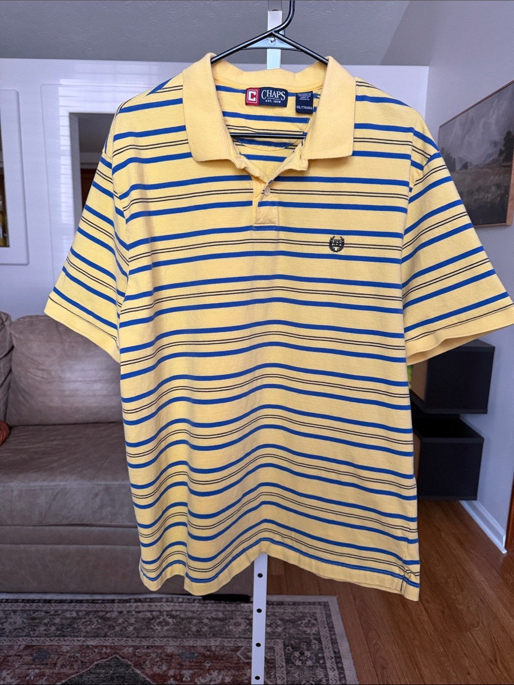 Vintage Chaps Yellow Polo with Navy Stripes Size 2XL